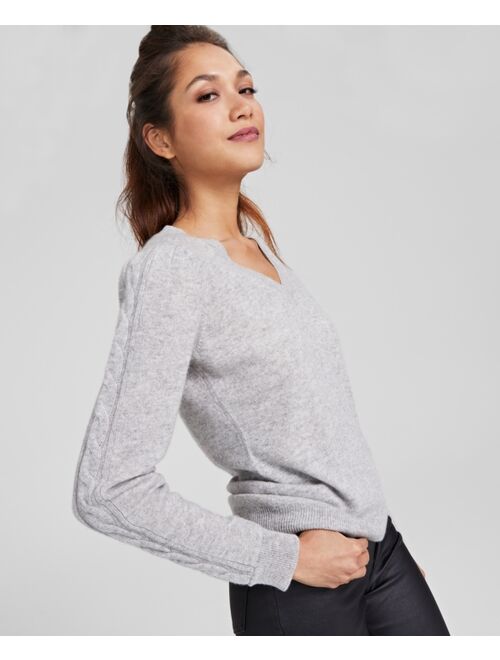 CHARTER CLUB Women's 100% Cashmere Cable-Sleeve Sweater, Created for Macy's