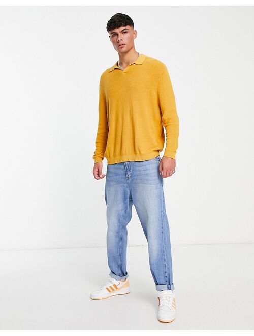 ASOS DESIGN lightweight oversized rib sweater with notch neck in mustard