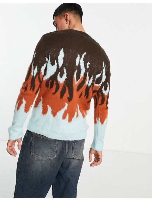 ASOS DESIGN knitted textured flame sweater in brown