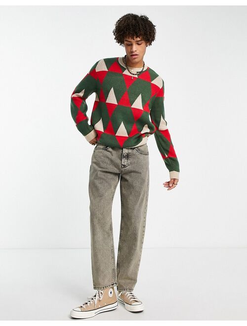 ASOS DESIGN knit geo print sweater in jewel tones