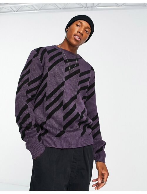 ASOS DESIGN knit geo print sweater in purple & black