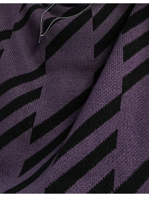 ASOS DESIGN knit geo print sweater in purple & black