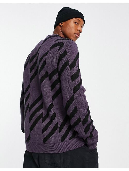 ASOS DESIGN knit geo print sweater in purple & black