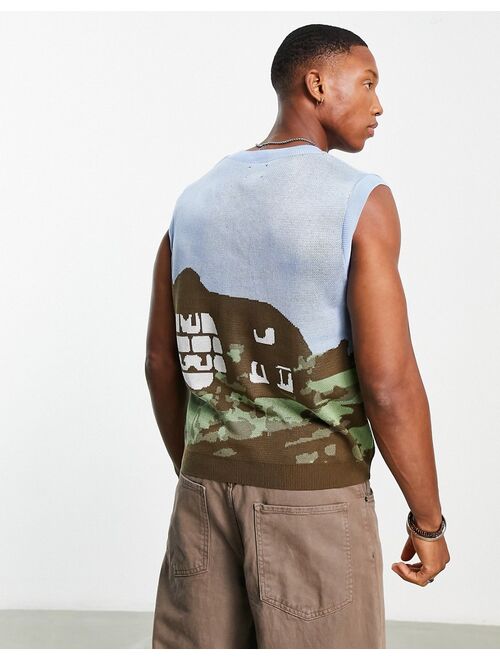 ASOS DESIGN knitted tank with cottage landscape