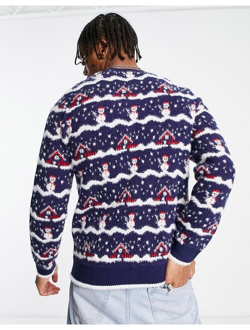 ASOS DESIGN fluffy knitted christmas sweater with snowman design