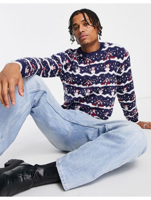 ASOS DESIGN fluffy knitted christmas sweater with snowman design