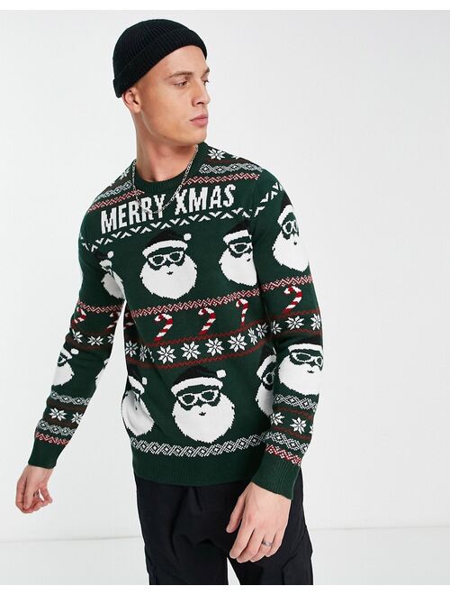 Only & Sons merry xmas christmas sweater in green