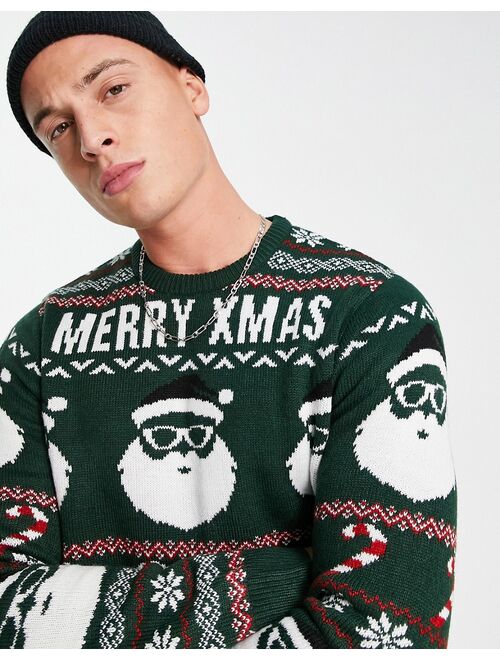 Only & Sons merry xmas christmas sweater in green