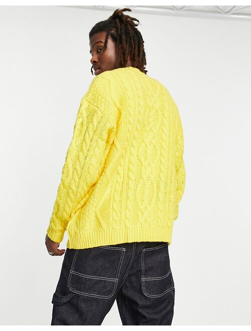 ASOS DESIGN oversized heavyweight cable knit sweater in yellow