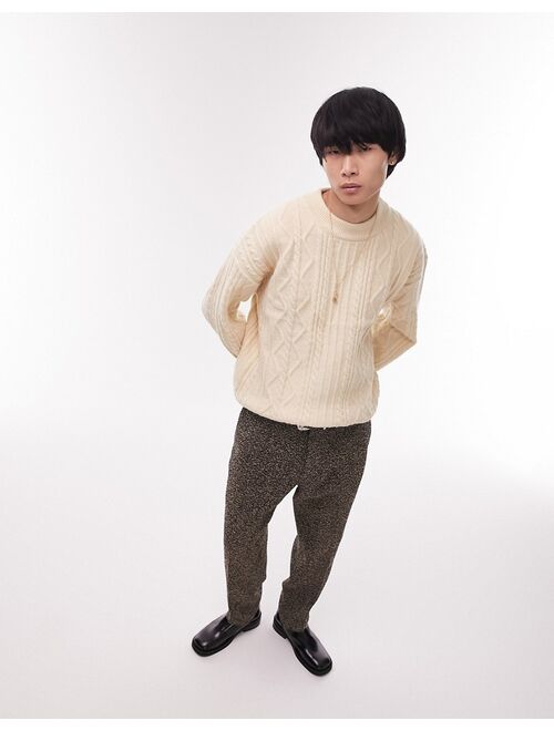 Topman heavyweight cable knit sweater in ecru