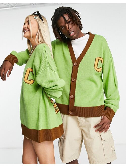 COLLUSION Unisex varsity cardigan in olive green