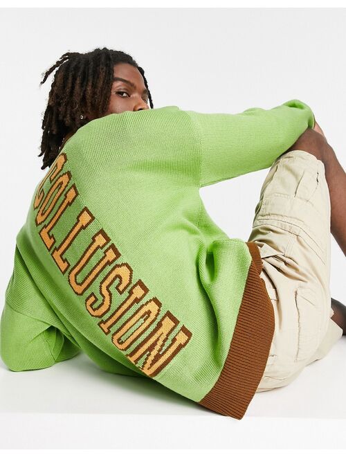 COLLUSION Unisex varsity cardigan in olive green