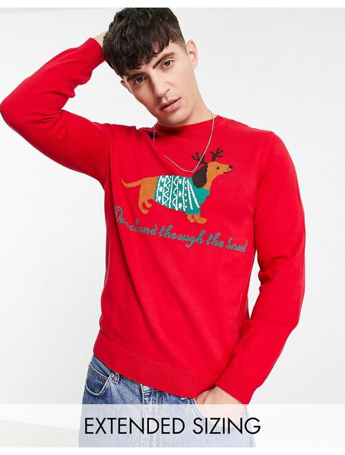 ASOS DESIGN knitted christmas sweater with sausage dog in red