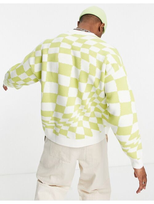 ASOS DESIGN knit checkerboard sweater in lime green