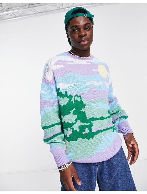 ASOS DESIGN knitted sweater with landscape jacquard