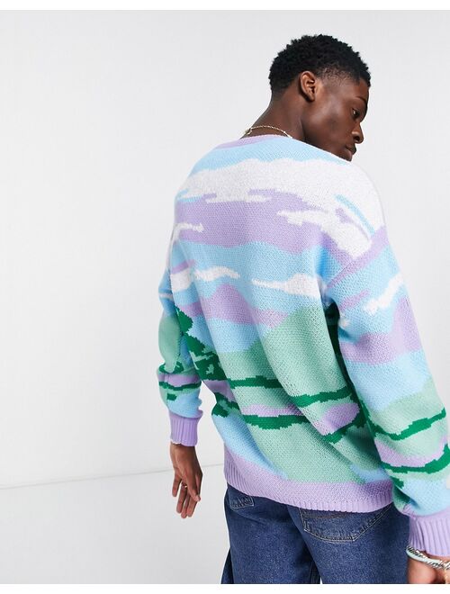 ASOS DESIGN knitted sweater with landscape jacquard