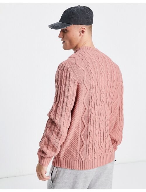 ASOS DESIGN heavyweight cable knit turtle neck sweater in light pink