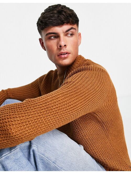 Only & Sons textured crew neck knit sweater in brown