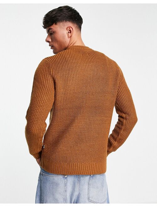 Only & Sons textured crew neck knit sweater in brown