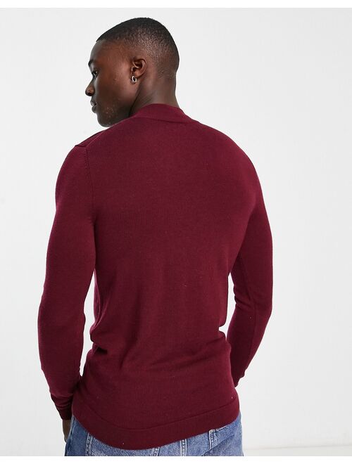 ASOS DESIGN muscle fit premium merino wool turtle neck sweater in burgundy