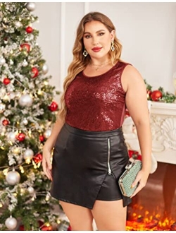 IN'VOLAND Women's Plus Size Sequin Top Shimmer Tank Tops Sparkle Glitter Embellished Sleeveless Vest Sparkly Shirts