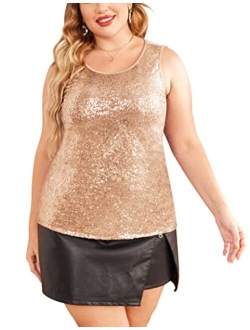 IN'VOLAND Women's Plus Size Sequin Top Shimmer Tank Tops Sparkle Glitter Embellished Sleeveless Vest Sparkly Shirts