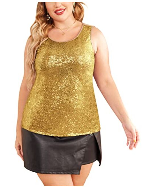 IN'VOLAND Women's Plus Size Sequin Top Shimmer Tank Tops Sparkle Glitter Embellished Sleeveless Vest Sparkly Shirts