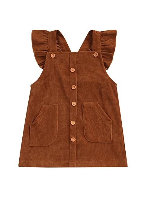 Mubineo Toddler Baby Girl Corduroy Pocket Overall Dress Kids Casual Bib Dresses