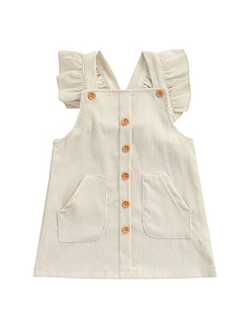 Mubineo Toddler Baby Girl Corduroy Pocket Overall Dress Kids Casual Bib Dresses