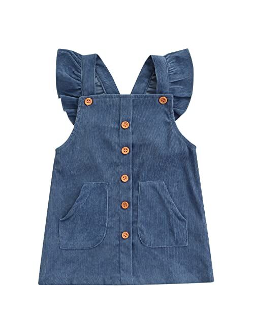 Mubineo Toddler Baby Girl Corduroy Pocket Overall Dress Kids Casual Bib Dresses