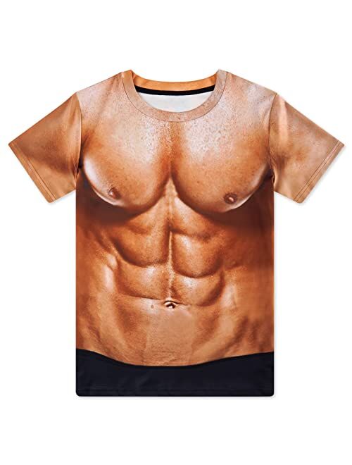 Goodstoworld 3D Novelty Fake Abs Graphic Ugly Tee Shirts for Women and Men