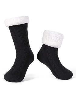 LEMZONE Men's Thick Warm Slipper Socks Non Slip Winter Cozy Fuzzy Fleece Lining Thermal Sock with Grips