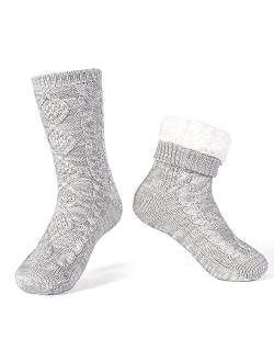 LEMZONE Men's Thick Warm Slipper Socks Non Slip Winter Cozy Fuzzy Fleece Lining Thermal Sock with Grips