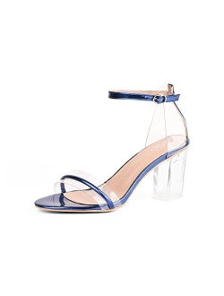 Oripalla ORIPLALLA Clear Heels for Women Sexy Block Heels Chunky Sandals Ankle Strap Wedding Dress Pump Shoes Non Slip Bride