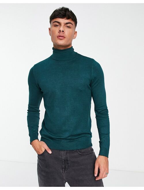 Pull&Bear roll neck sweater in dark green