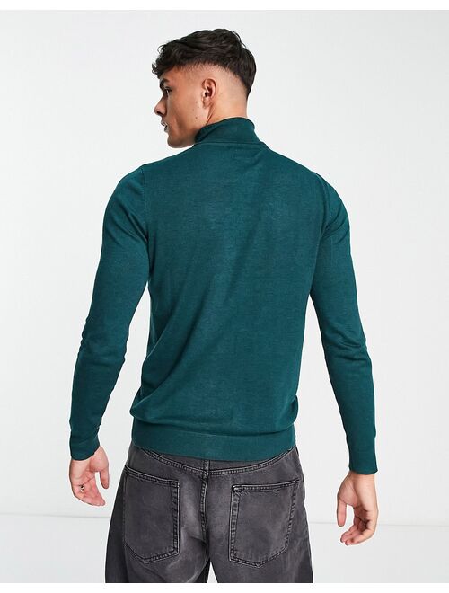 Pull&Bear roll neck sweater in dark green