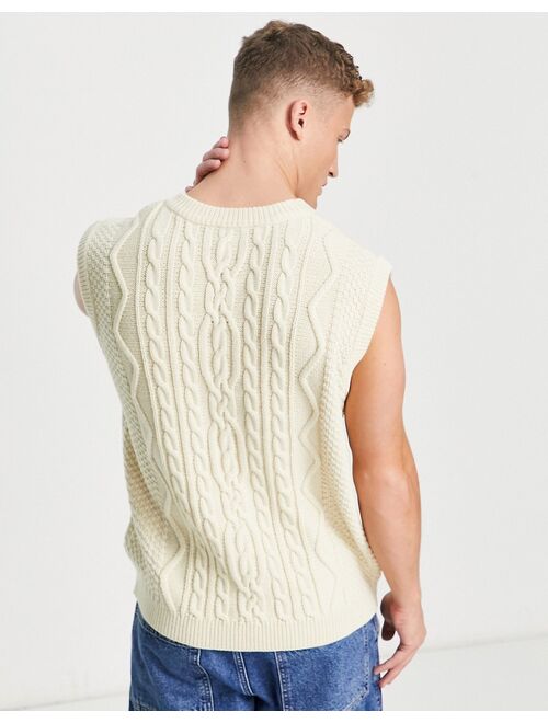 ASOS DESIGN oversized heavyweight cable knit v-neck tank in ecru