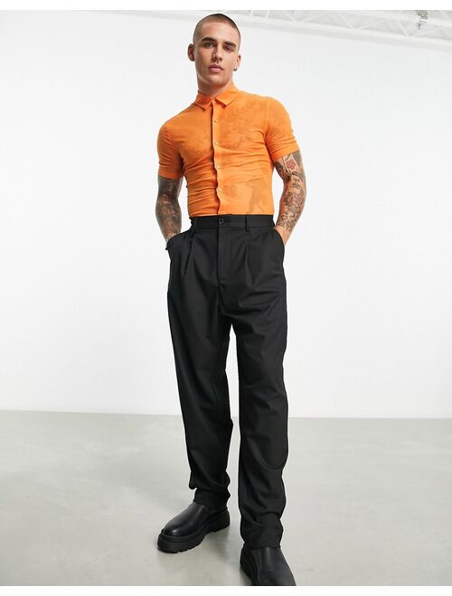 ASOS DESIGN super skinny mesh shirt in bright orange