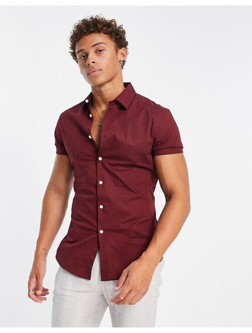 ASOS DESIGN skinny fit shirt in burgundy