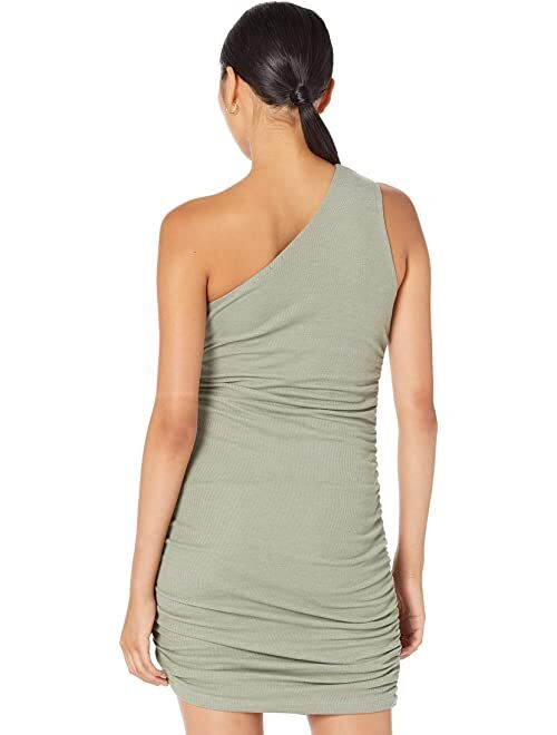 MONROW Sheer One Shoulder Shirred Dress