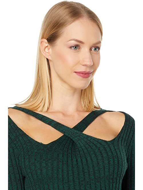 MONROW Cosmo Rib Sweaterdress w/ Crossover Neck