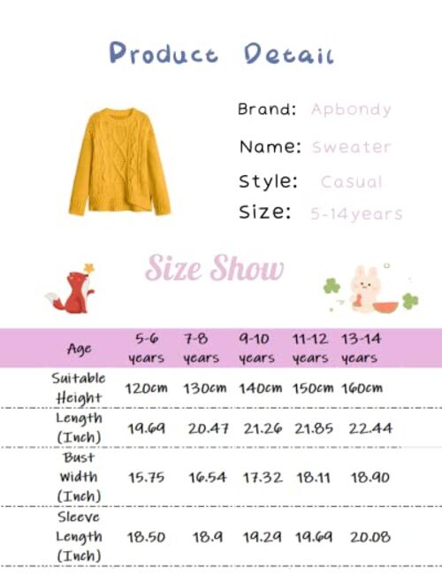 Apbondy Girls Crewneck Sweaters Long Sleeve Cable Knit Chunky Winter Pullover Sweaters Tops