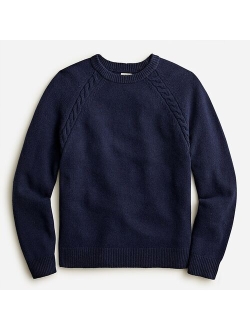 Merino wool-nylon cable-knit crewneck sweater