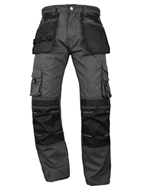 Fashio Ff Fashio Mens Cordura Pants Utility Tool Pockets Carpenter Heavy Duty Knee Reinforced Work Wear Safety Trousers