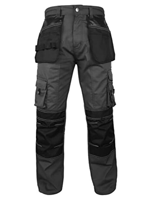 Fashio Ff Fashio Mens Cordura Pants Utility Tool Pockets Carpenter Heavy Duty Knee Reinforced Work Wear Safety Trousers