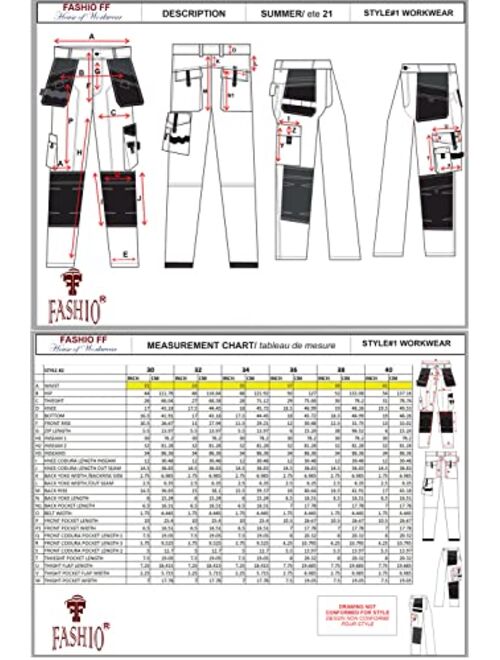 Fashio Ff Fashio Mens Cordura Pants Utility Tool Pockets Carpenter Heavy Duty Knee Reinforced Work Wear Safety Trousers