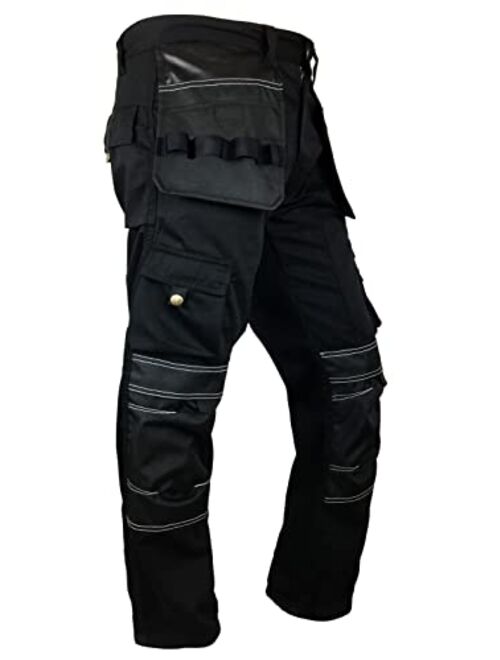 Fashio Ff Fashio Mens Cordura Pants Utility Tool Pockets Carpenter Heavy Duty Knee Reinforced Work Wear Safety Trousers