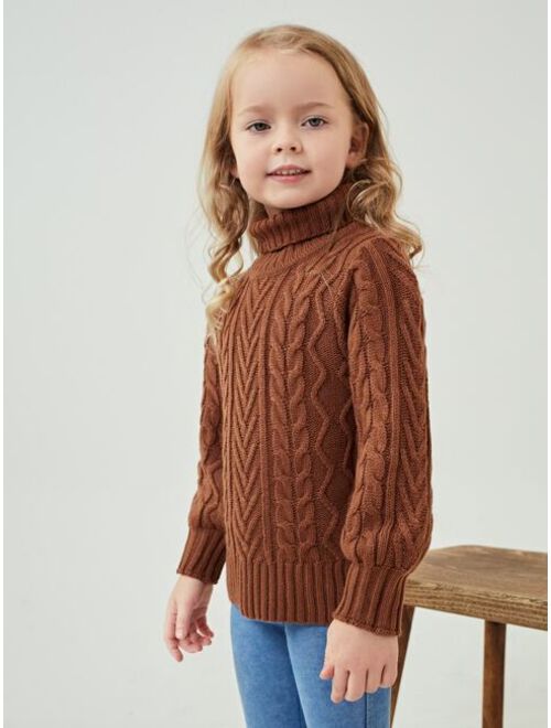 SHEIN Toddler Girls Funnel Neck Cable Knit Sweater