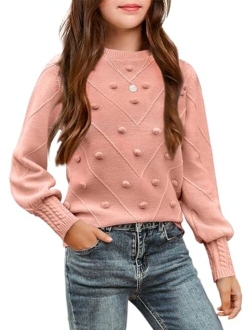 Kid Girls Crew Neck Lantern Sleeve Sweater Cute Jumper Top Pullover Outwear 5-13Years