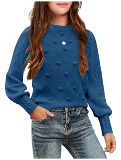 Kid Girls Crew Neck Lantern Sleeve Sweater Cute Jumper Top Pullover Outwear 5-13Years